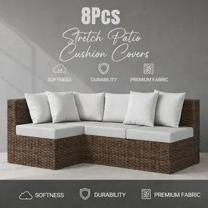 8 Pack Patio Cushion Covers Stretch Outdoor Sofa Cushion Covers Washable Fade Resistant Slipcovers, Weather Resistant Cushion, Outdoor Chair Cushions summerwins,summerwins