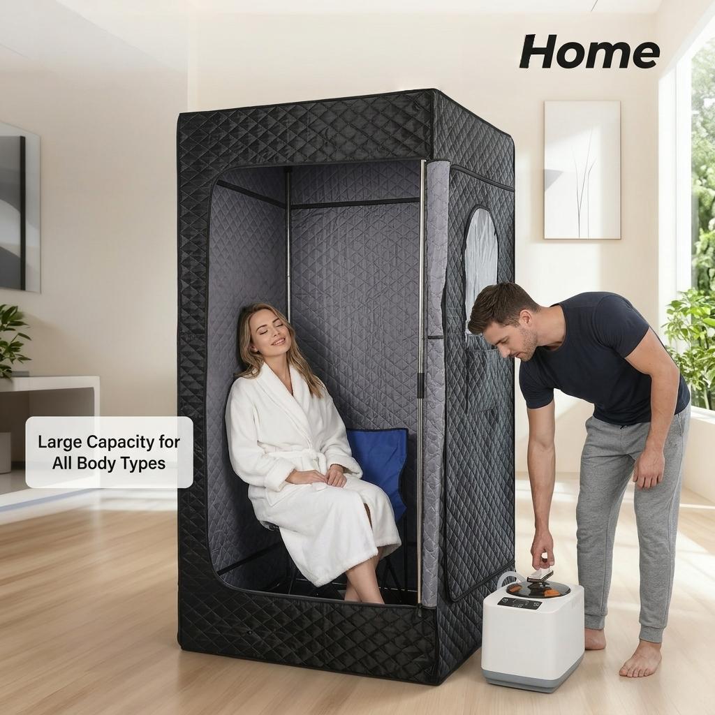 Full Body Portable Sauna Box for Home, Sauna Tent with 3L Steamer Foldable Chair Remote Control 9 Levels for Women Men, Compact Home Tent for Gym Yoga Pilates, 2.9'X2.9'X5.9'