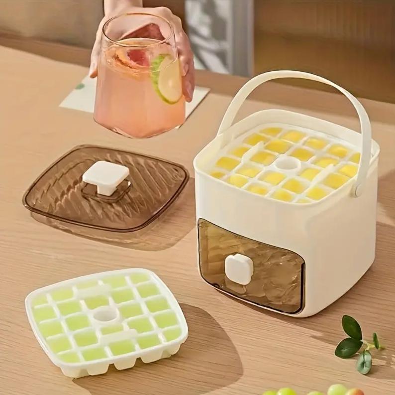 48 Cube Double-Deck Portable Ice Maker with Easy Press Lid, Silicone Trays & Durable Plastic, Countertop Kitchen Gadget for DIY Frozen Food, Summer Drinks & Beverage Cooling