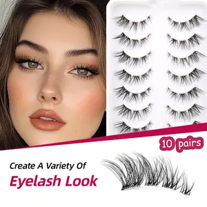 Fox Eye Tail Lash Extensions, Natural Transparent Stems, 10 Pairs, Segmented Fish Tail Cross Design, Essential Eyelashes for Makeup