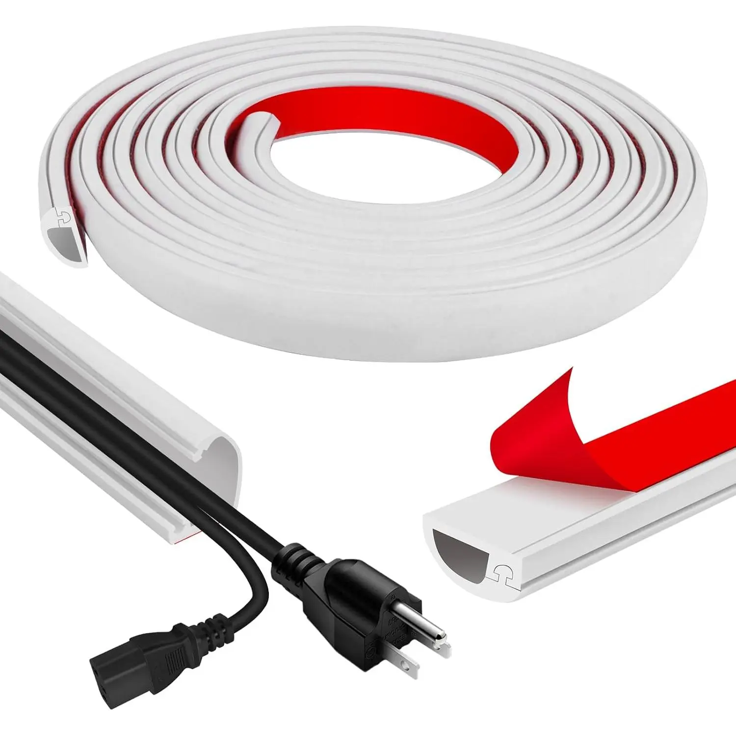 Cord Wall Cover, 118in Self-Adhesive Wire Covers for Cords  Wall, Extension  Hider for Floor, Mounted Tv,  and Office Cavity 0.63" Wx0.31 H (White)