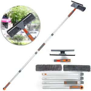 Professional Window Scraper Cleaner, 2-in-1 Shower Scraper with Extension Rod, 62-Inch (about 152.5cm) Retractable Window Cleaning Equipment with Bendable Head, Glass Cleaning Tools Suitable for Indoor/Outdoor High Windows