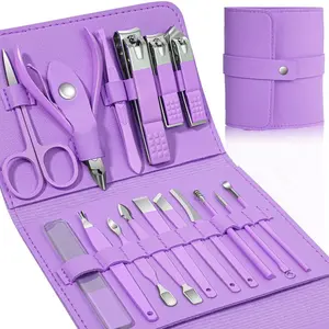 Professional Manicure Set & Nail Clipper Kit – 16-Piece Stainless Steel Manicure Kit, Nail Care Tools with Luxurious Travel Case – Nail Grooming Kit Gift for Woman, Wife, Girlfriend, and Parents (Purple)