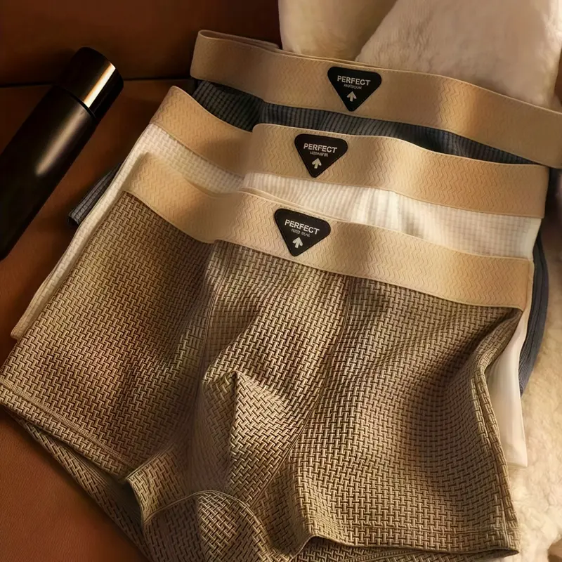 3PCS Men's Fashion Fitted Plain All Season Briefs Set, Silky Fiber Smooth Fabric Material, Ideal for Daily & Casual Wear, Available in Colors, Underwear