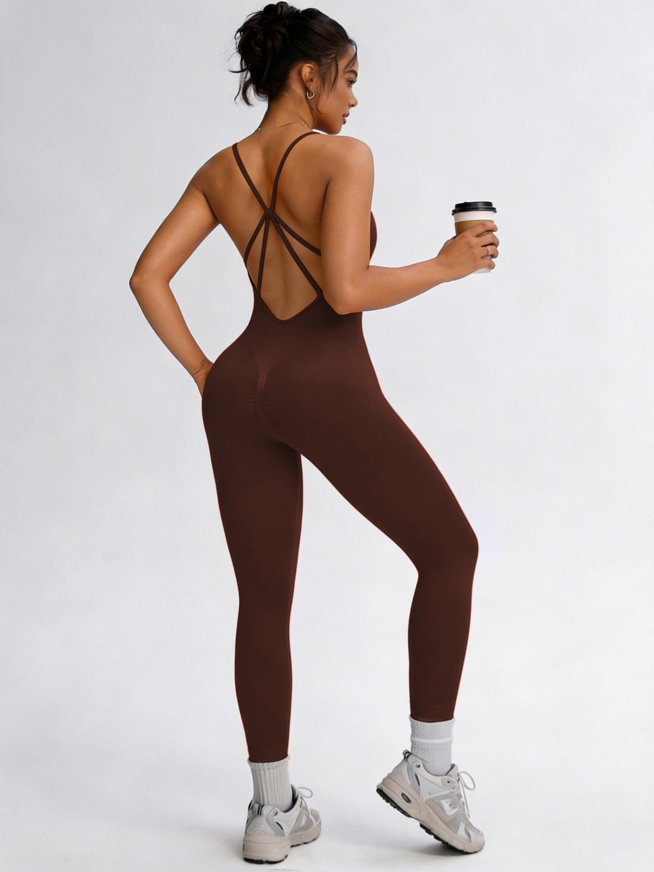 Women's Sexy Backless Cami Workout Jumpsuit Slim Fit Yoga Gym Fitness One Piece Outfit