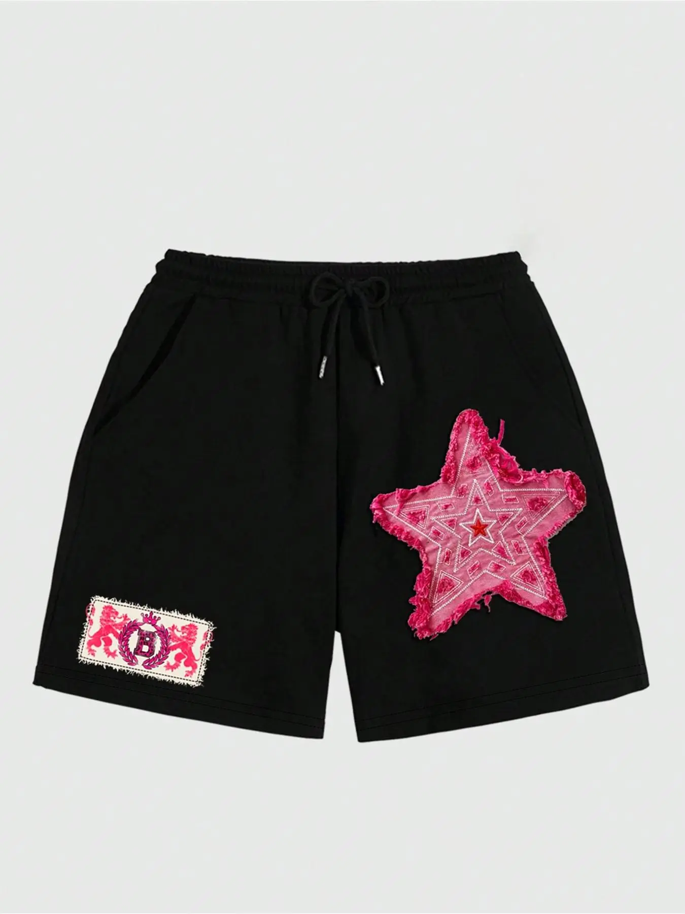 Men's Star Print, Loose Casual Street Comfy Breathable Embroidery Patched Lightweight Printed Shorts, Men's Bottoms for Summer, Casual Fashionable Shorts
