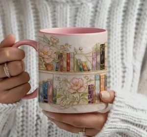 Stained-Glass Style Floral Bookshelf Mug, Book Lover Gift, Bookish Mug, Library Cup 15oz Funny Coffee Mug, For Women Men, Gag Gifts For Friends Tea Cup 11/15 OZ – FASTSHIPPING