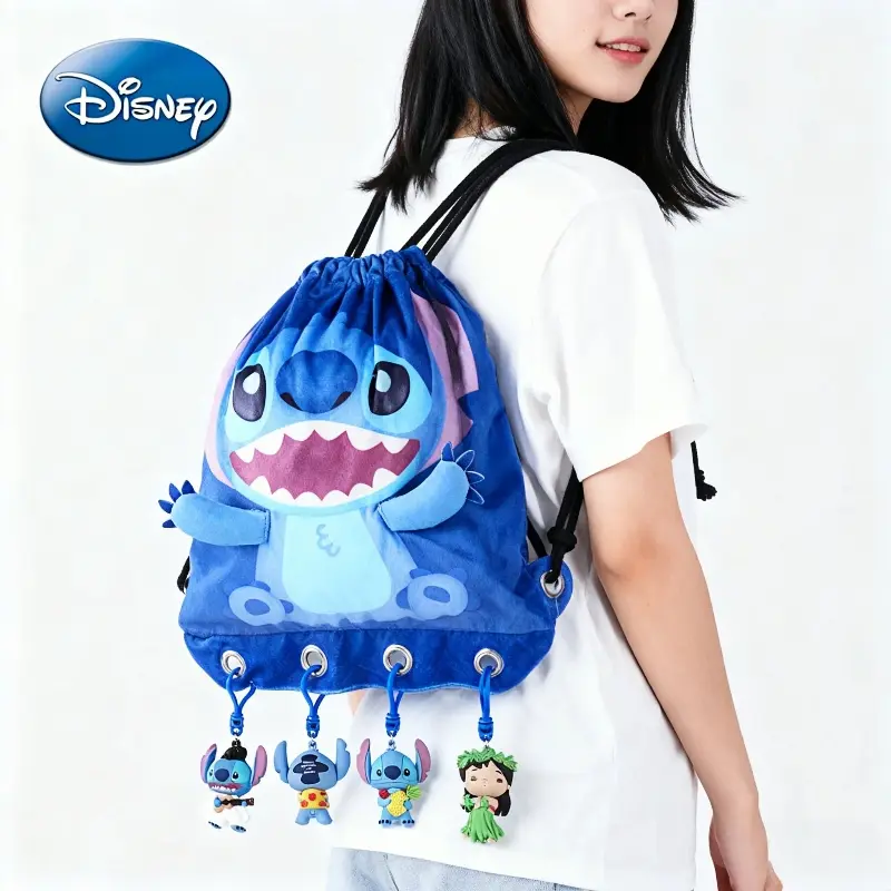 1PC Disney Officially Licensed Stitch Drawstring Pouch Carry Easily Lightweight Soft Plush Halloween Christmas Gift Home Decor