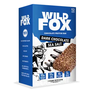 Wild Fox Dark Chocolate Sea Salt Protein Bar - 12 Bars, 15g Protein, 11g Fiber, 3g Sugar, No Artificial Ingredients, Perfect for Post-Workout & Midday Energy Boost