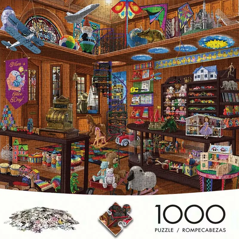 Adult Mini Puzzle Box (1000-Piece), Retro Toy Store, High-Quality Stress Relief Game, DIY Home Decor, Brain Challenge Gift
