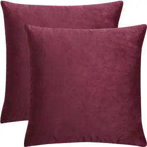 PiccoCasa 2 Pcs Soft Velvet Throw Pillow Covers, 16 x 16 Inch, Solid Decorative Cushion Covers for Sofa Couch Bed Chair Car Seat Home Decor, Burgundy