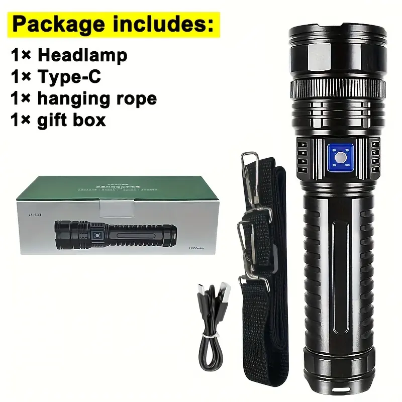 1 Piece EDC Rechargeable Flashlight, High Lumen Brightness Strong LED Spotlight with Built-in High-Capacity Battery, Long Range COB Emergency Portable Lighting Solutions for Camping Hiking Back to School, Cob Work Light