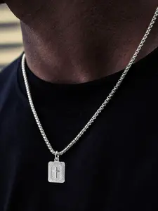 Men's Silver Gold Color Rectangular Cross Pendant Necklace, Stainless Steel Chain, Casual Style, All Seasons Jewelry