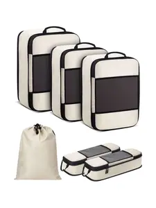 6-Piece Travel Packing Cubes Set, Lightweight Organizer Pouches with Durable Zippers & Drawstring Bag, Space-saving Luggage Bags for Sorting All Travel Essentials
