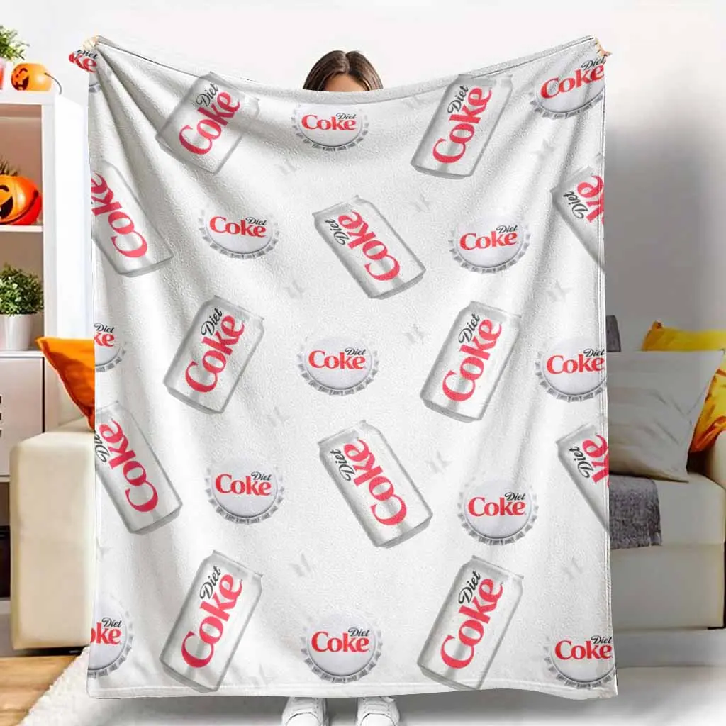 Diet Coke Iconic Soda Can Print Flannel Blanket, Breathable Casual Soft Home Decor Custom Print Throw, Cozy Warm Lightweight for Living Room, Ideal Gift Idea, Breathable Blanket, Casual Soft Blanket