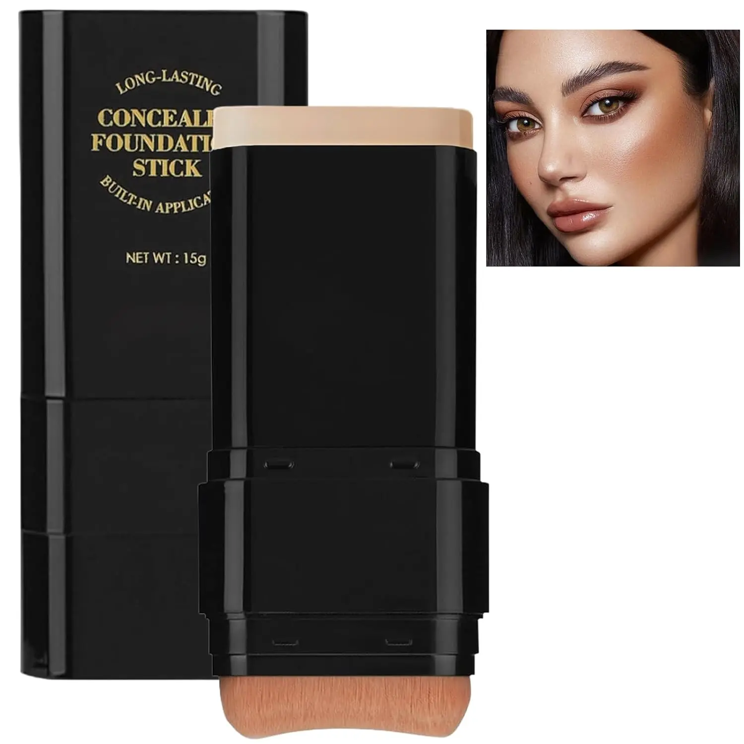 Foundation Stick, 2 in 1 Dual-Ended Long-Lasting Concealer Foundation Contour Stick, Waterproof Contouring foundation with Brush, Full Coverage Matte Finish for Face Makeup