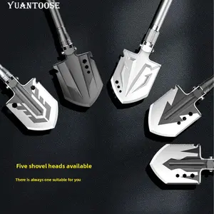 Multifunctional folding shovel, a camping survival tool, equipped with a flint fire starter, suitable for hiking, hunting, fishing, and other outdoor activities