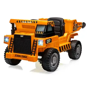 【Christmas Gift】12V Kids Ride-on Dump Truck with Remote Control,2-Speed Electric Construction Toy Car with Dumping Bed & Shovel,LED Lights & Music