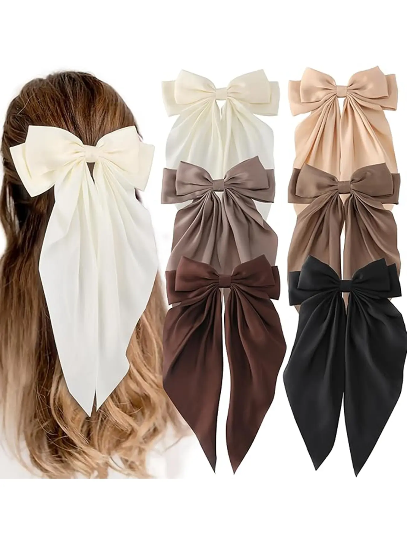 Oversized Bows for Women & Girls, Long Tail Satin Ribbons, Hair Ties, Barrettes, Bow Hair Clip, Thick & Thin Hair Accessories, Stylish Hair Decorations