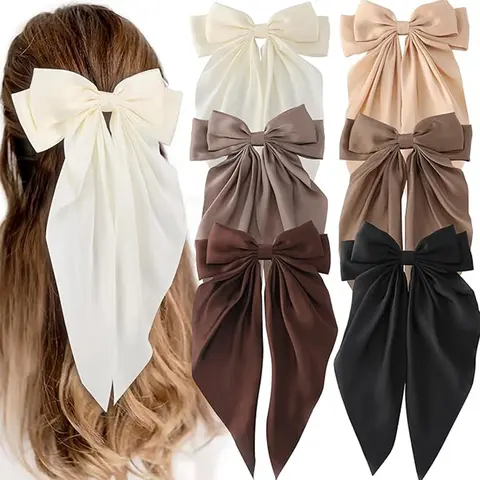 Oversized Bows for Women & Girls, Long Tail Satin Ribbons, Hair Ties, Barrettes, Bow Hair Clip, Thick & Thin Hair Accessories, Stylish Hair Decorations