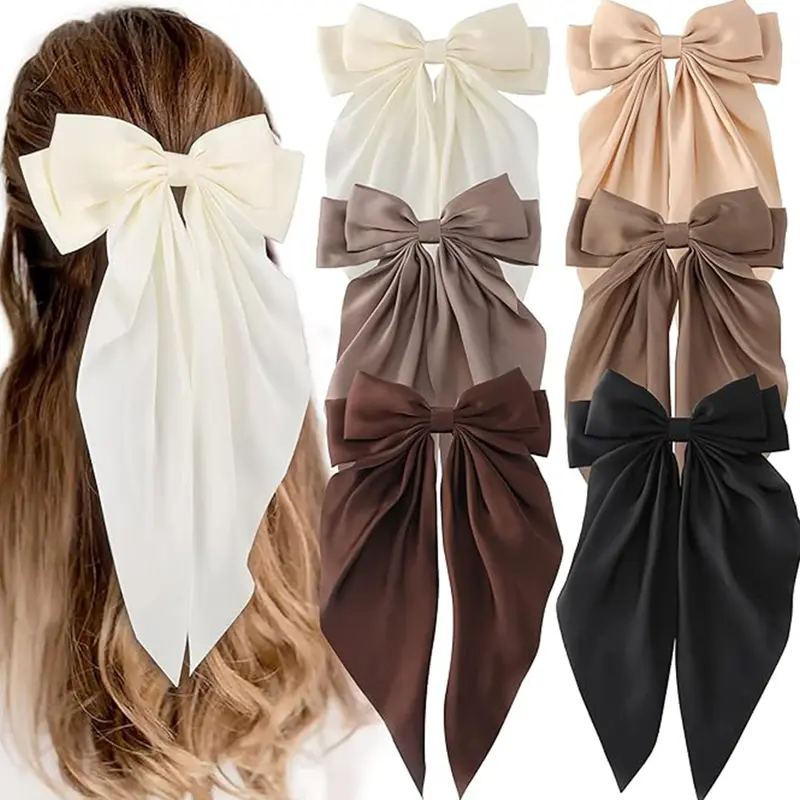 Oversized Bows for Women & Girls, Long Tail Satin Ribbons, Hair Ties, Barrettes, Bow Hair Clip, Thick & Thin Hair Accessories, Stylish Hair Decorations