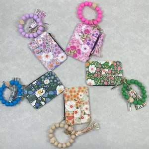 Boho Beaded & Tassel Keychain Wallet – Stylish Card Storage Bag, Bracelet Key Chain Purse, Small Credit Card Holder Wristlet for Women, Christmas Gifts