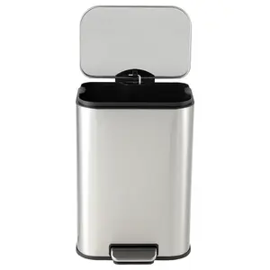 Fingerprint-Proof Stainless Steel Indoor Trash Can with Soft-Close Lid & Foot Pedal – Removable Inner Bucket, Space-Saving Rectangular Garbage Bin for Kitchen, Office, Bathroom – Black & Silver, 5.3 & 13.2 Gallon