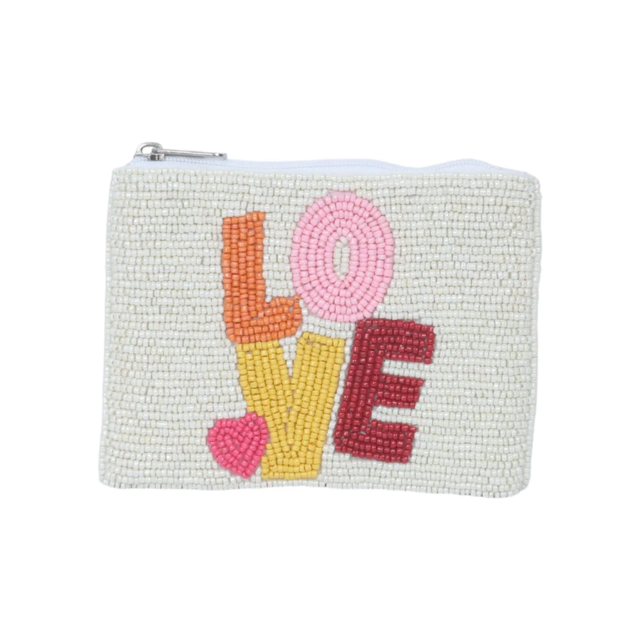 Women's Fully Beaded Coin Purse - Heart Motif, Decorative Tassels, Love-Character-Themed Short Wallet Pouch for Women, Character-Themed Women's Wallets