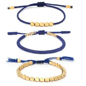 3 Handmade Rope Red String Hand-knitted Bracelets Tibetan Buddhist Woven Lucky Adjustable Cotton Copper Beads For Women Men Friendship Gifts