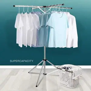 CNCEST Heavy-Duty Adjustable Clothes Drying Rack 10 Windproof Hooks, 37-70" Height, Stainless Steel Frame for Balcony/Laundry Room