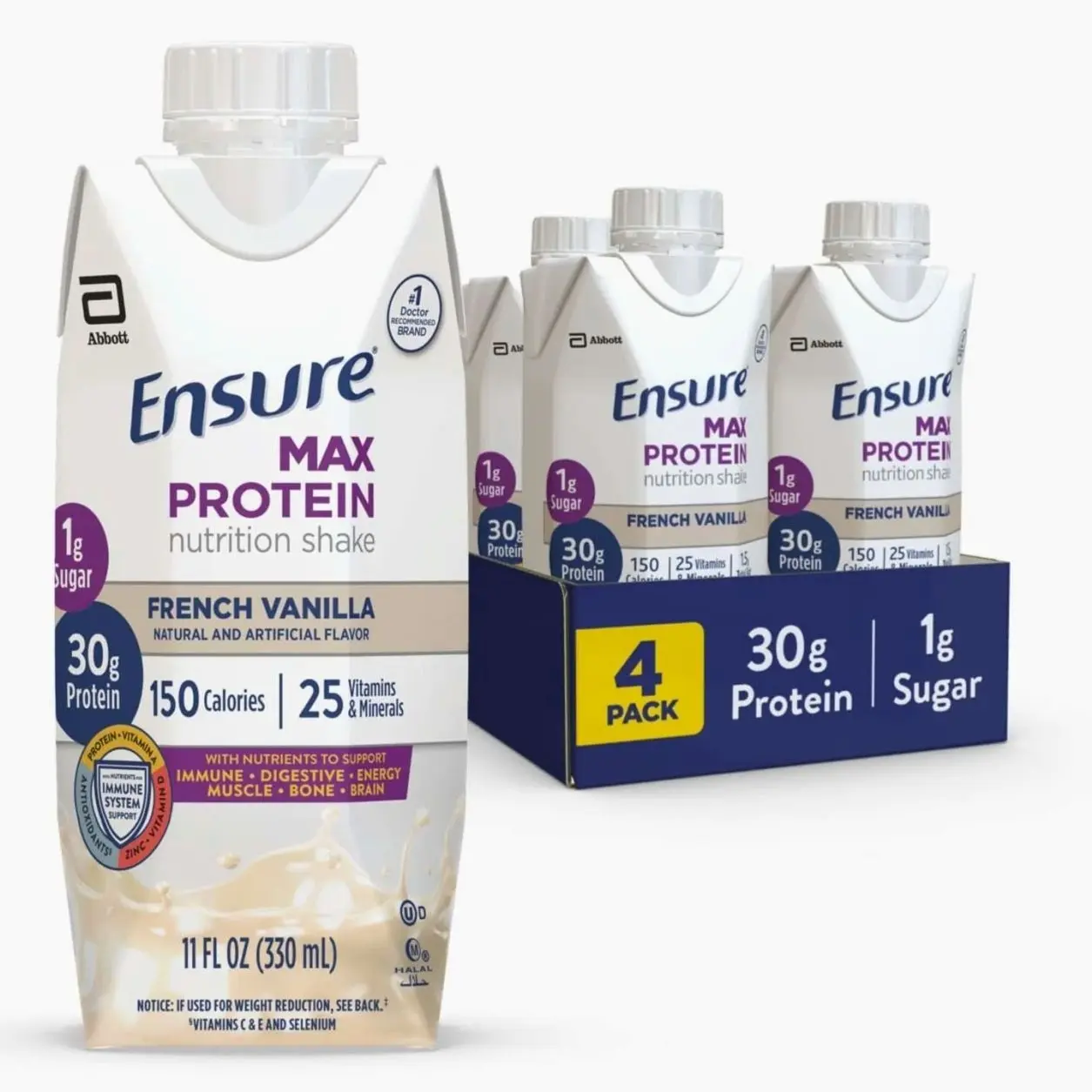 Ensure Max Protein Shake, 30g Protein, French Vanilla, 11 fl oz, 4 Pack