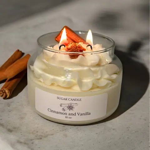 Cinnamon Vanilla Candle – Cozy Scented Whipped Soy Candle with Cinnamon Stick | Handmade Gift for Her or Him | Birthday or Housewarming Candle | Elegant Home Decor | Warm Fall Scent | Sugar Candle | Aesthetic Jar | Clean Burn