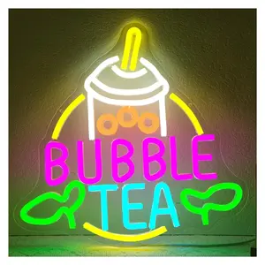 Sign Illuminated Bubble Tea Neon Sign Light Dimmable USB Powered For Milk Tea Room Beverage Coffee Shop Bubble Boba Tea Party Wall Decor 31.4cmx30.5cm