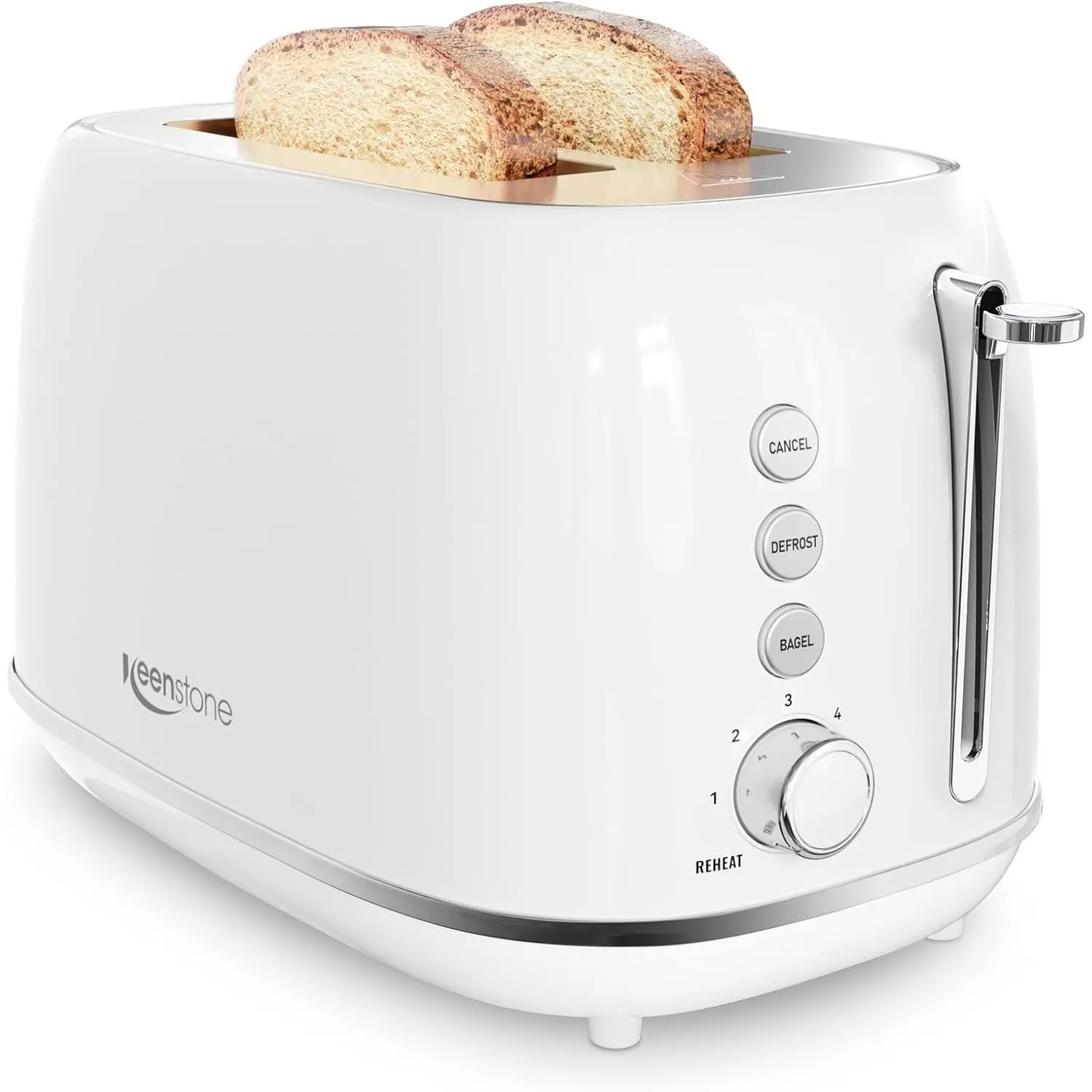 Vintage 2-Slice Stainless Steel Toaster - Compact Retro White, 11x6 in, 6 Browning Levels, Wide Slot, Reheat/Defrost Modes, Removable Crumb Tray, Fast & Simple Cleaning, Reliable Results, Kitchen Essential for Bagels & Everyday Family Meals