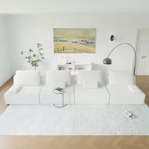 Oversized Modular Sectional Sofa Luxury Boucle Floor Couch Set Convertible Compressed Couch Spacious Foam Filled for Living Room Free Combination 3 Colors High Resilient Sponge Filling Square Modules Frameless Design