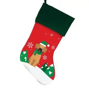 Puggle Christmas Stocking For Dog, Measures 19", Red Pet Stocking