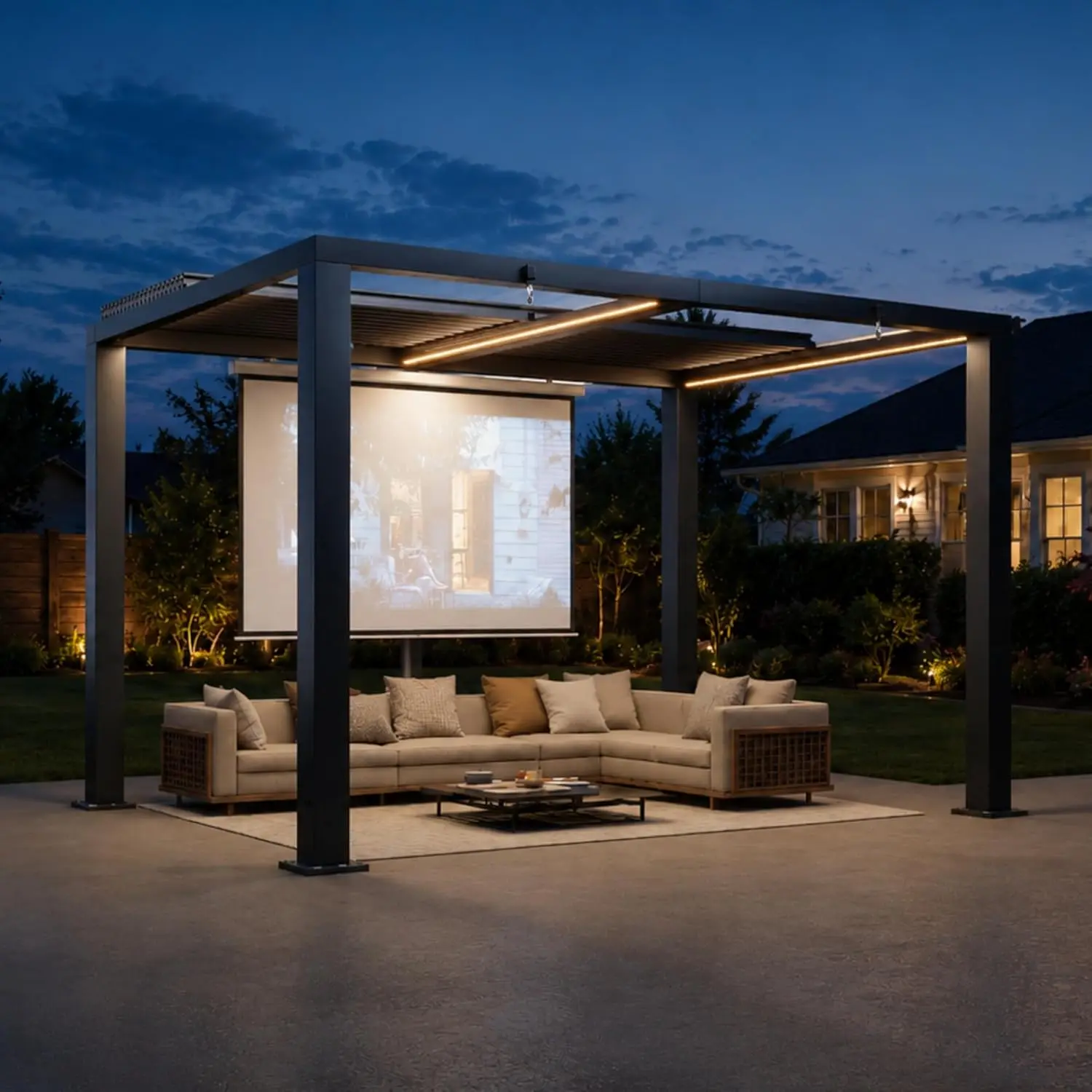 Aoxun Motorized Louvered Pergola 9'x12' (143.7"I x 105.1"w x 94.5"h, 364.9lbs) - Sturdy Remote Control Electric Retractable Rectangle Backyard Patio Pergola with 2 Independent Roofs, Built-in LED Light Strips, Rust-Resistant Frame, Sun Protection, Outd