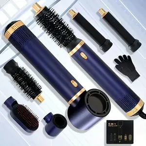 5 in 1 Hot Air Brush, Automatic Curling and Straightening Tool for Fast Drying, Compact Styling Device for 100v-120v Voltage，Us Plug, Automatic Hair Straightener