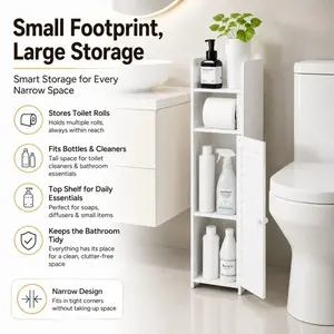 White Modern Bathroom Storage Cabinet with Sliding Doors and Shelves - Heavy-Duty PVC Corner Unit, Space-Saving Toiletries Organizer, Easy-to-Assemble Cabinet , Suitable for Bathroom, Bedroom, Corridor - Compact Shelving System,  (Model DM149)