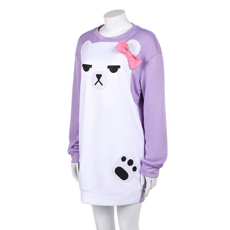 Anime Cosplay Mira Costume Kpop Pajamas Mira Purple Bear Hoodies for Adults Womens Halloween Outfits with Hair Rings Faux Cotton Sweater Cosplayer Clothes Soft Party Crewneck Gamis