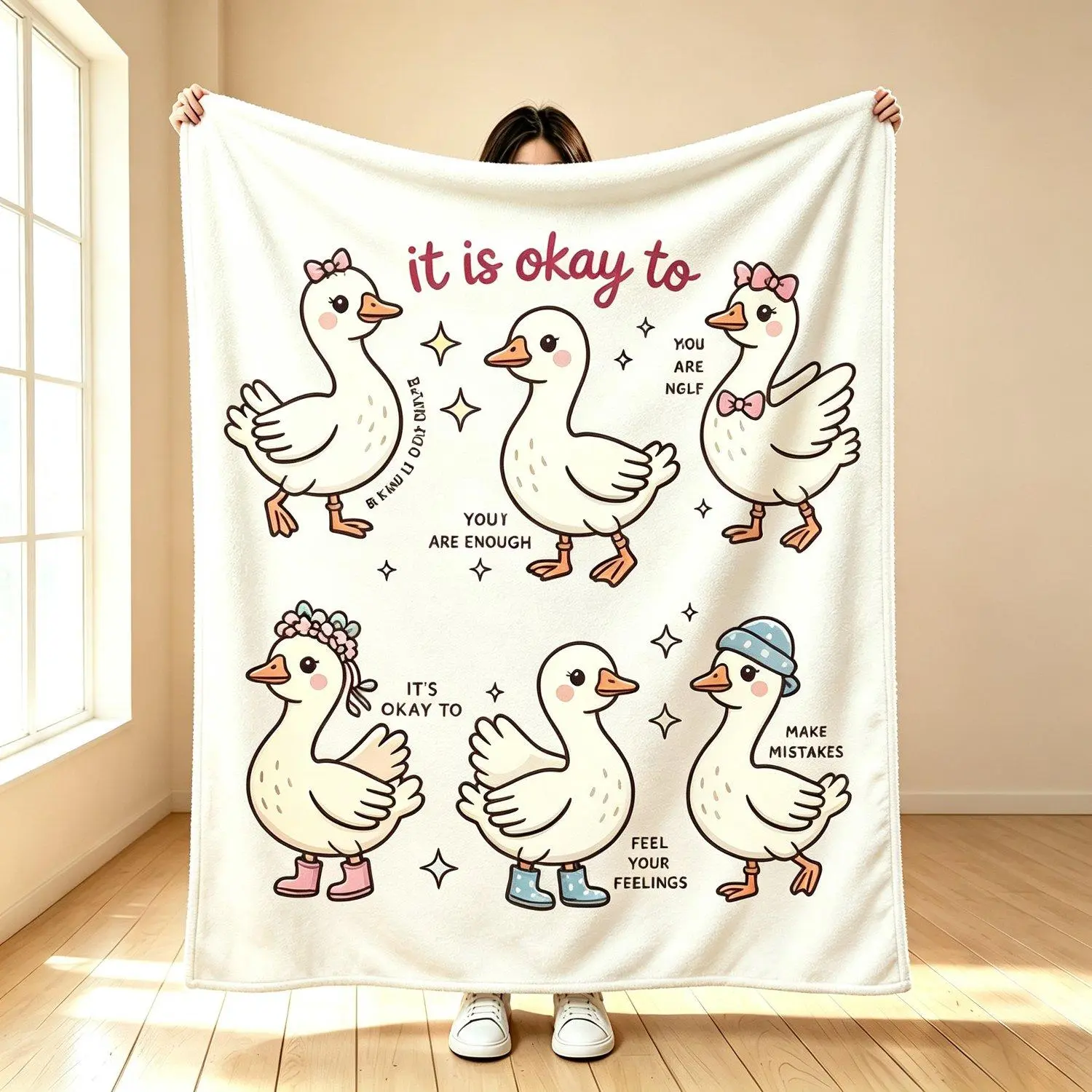 Duck Goose Positive Affirmation Throw Blanket It Is Okay To Inspirational Quote Soft Flannel Cozy Blanket Mental Health Comfort Decor Gift For Women Teens