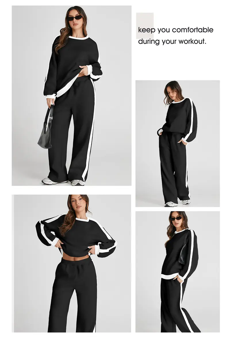 Product Introduction of Aleumdr Women's 2 Piece Outfit Fleece Sweatsuit Casual Lounge Matching Sets Crewneck Loose Fit Cozy Sweatshirt & Straight Leg Sweatpants Womenswear Outdoorfun Clothes Chic 3