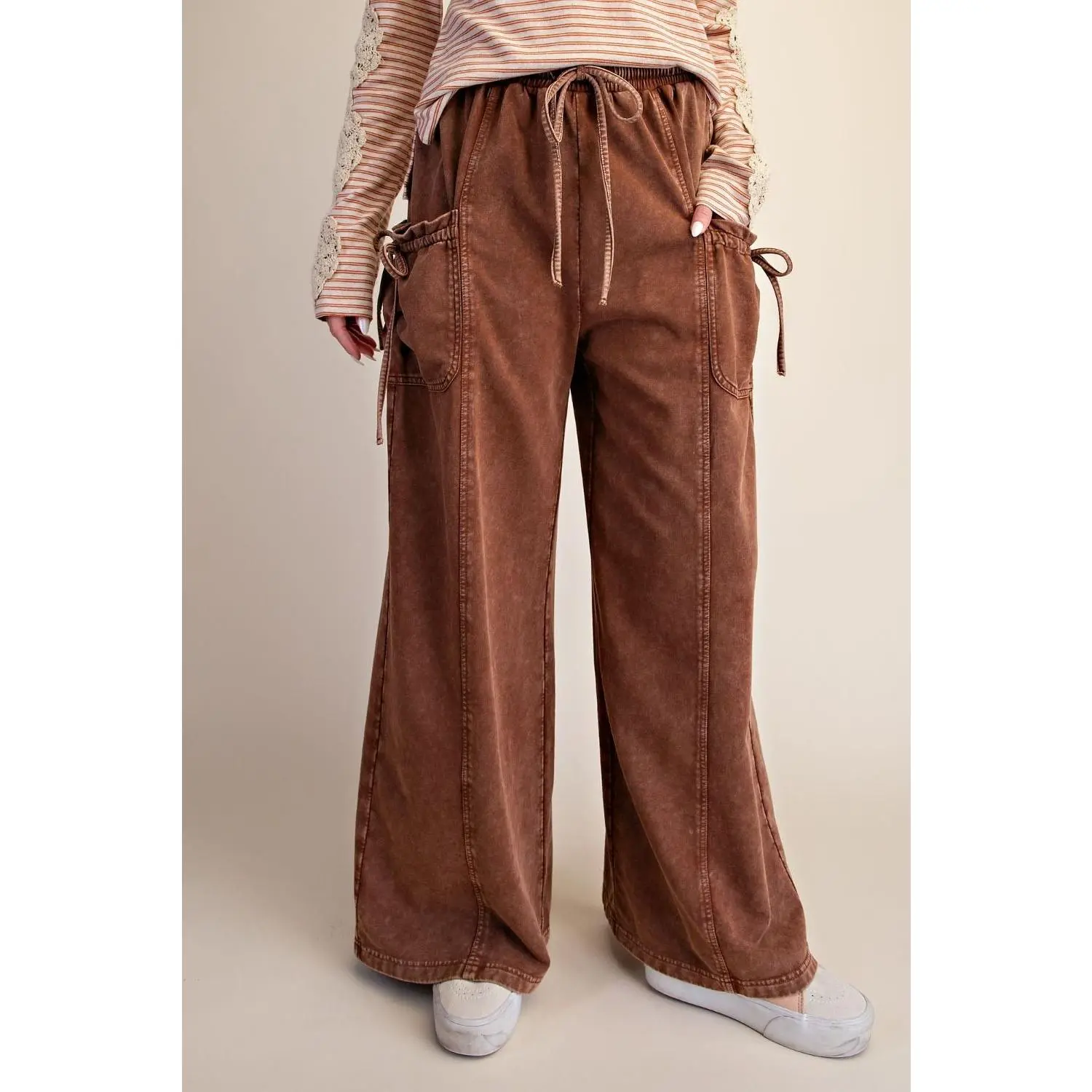 EASEL Wide Leg Pants w/ Large Tie Cargo Pockets