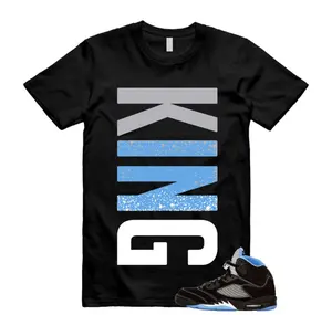 KING Shirt To Match 5 Retro Black University Blue White 2026, Black/University Blue Sneaker Matching Shirt, Cotton Unisex Graphic T-Shirt