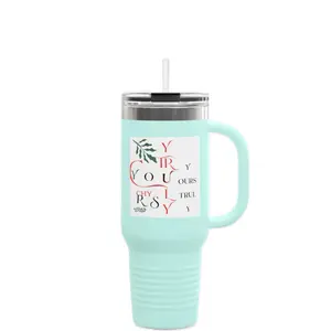 Yourstruly Cups - Mint Green Insulated Travel Mug with Handle and Straw for Hot & Cold Drinks