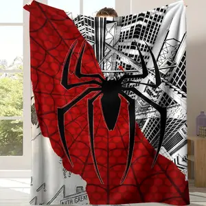 Urban Architecture Flannel Blanket with Red and Black Spider Pattern Soft Gentle on Skin for Sofas Bedrooms Offices Camping