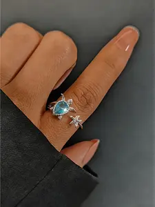 Fashion Ocean Series Turtle Ring, featuring an open design perfect for bridesmaids to wear on summer vacations and at everyday parties