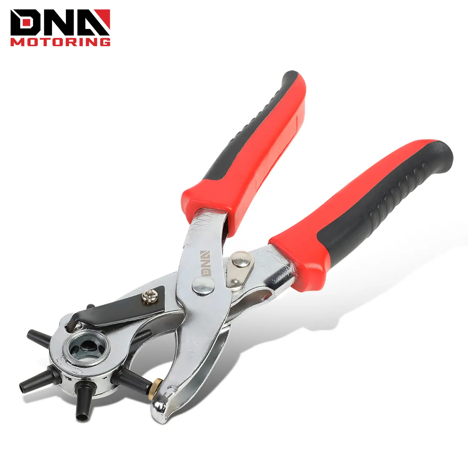 DNA MOTORING Revolving Leather Hole Punch Tool, Six Hollow Bell Punches Coated Steel Perfect for Belts or Leather Material, 2mm-5mm, 1 Hole Punch, Red