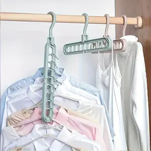 Foldable Plastic Hanger with 9 Hooks, Non-Slip Space Saving Closet Organizer, Durable Brushed Surface, Multi-Purpose Clothes Rack, Multifunctional Hanger