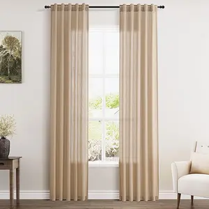 Tan Linen Blend Drapes 84 Inch Length 2 Panels Set Back Tab Rod Pocket Light Filtering Privacy Semi Sheer Textured Curtains Neutral Farmhouse Decor Curtains for Living Room Bedroom 40x84